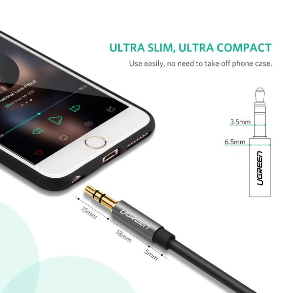 UGreen 3.5mm Male To 3.5mm Female Extension Cable - 1m (Black) (AV118/10592) - Image 2