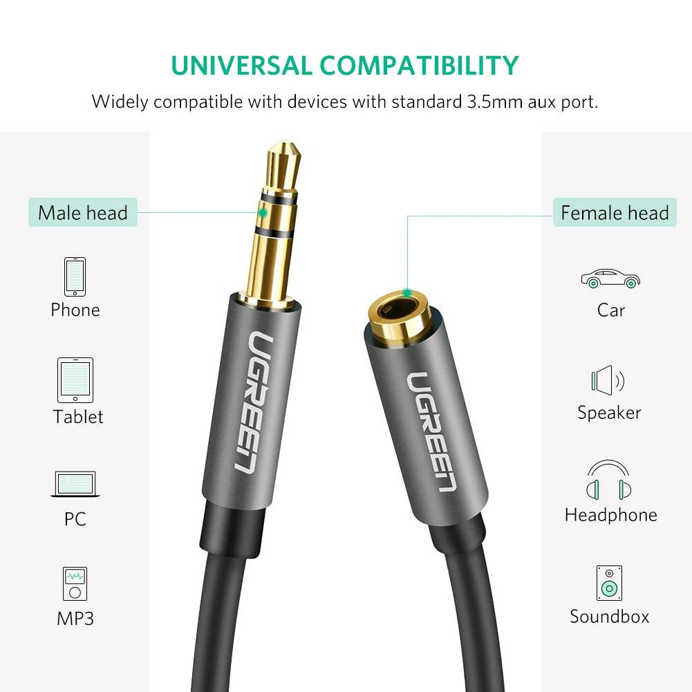 UGreen 3.5mm Male To 3.5mm Female Extension Cable - 3m (Black) (AV118/10595) - Image 2