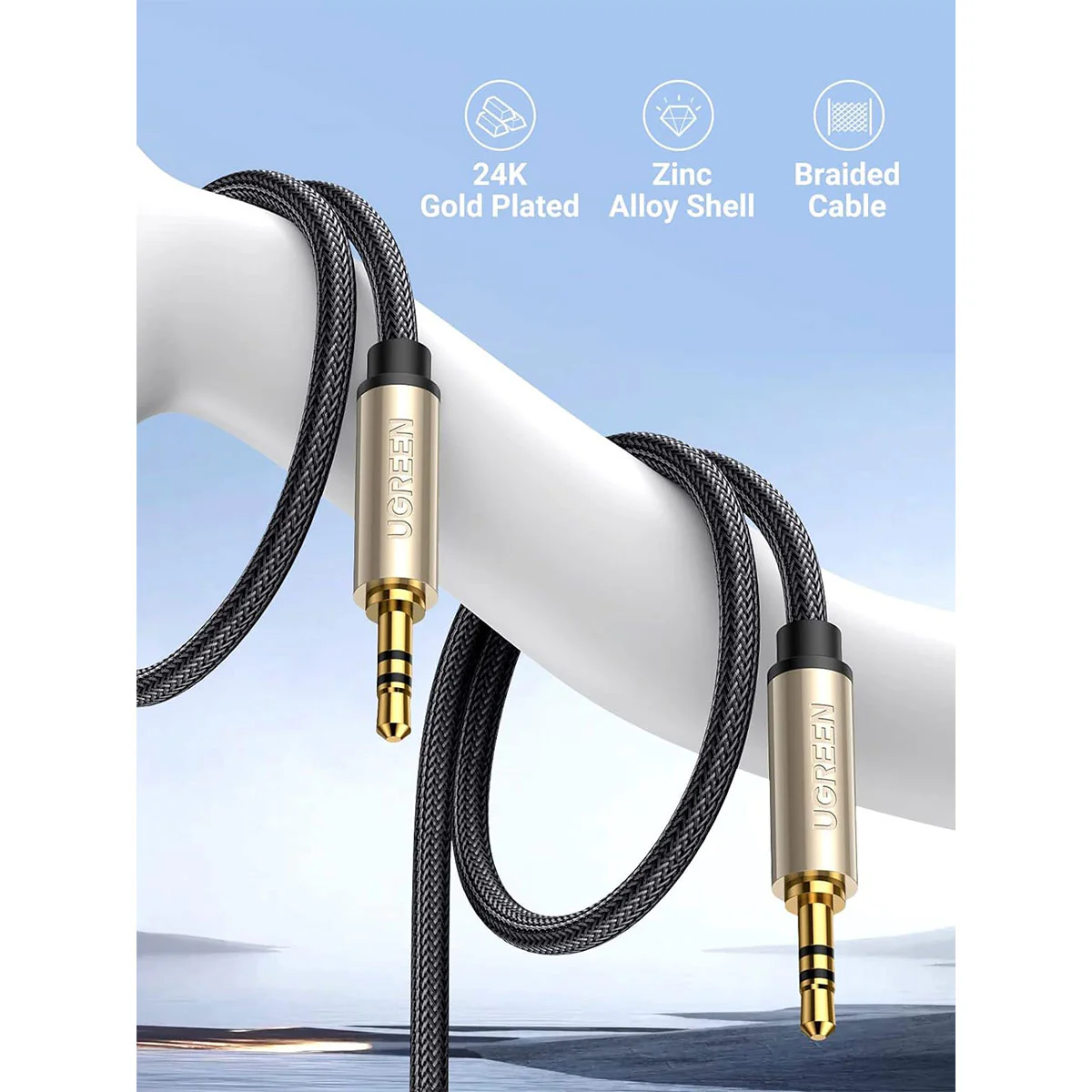 UGreen 3.5MM Male To Male Braid Cable - 2M (Gold) (AV125/10604) - Image 3