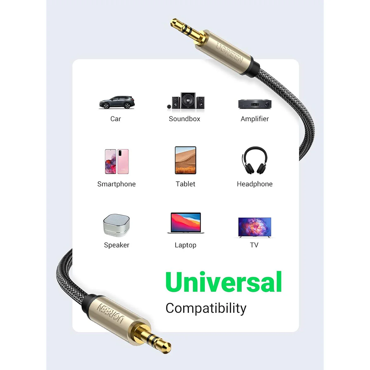 UGreen 3.5MM Male To Male Braid Cable - 2M (Gold) (AV125/10604) - Image 7
