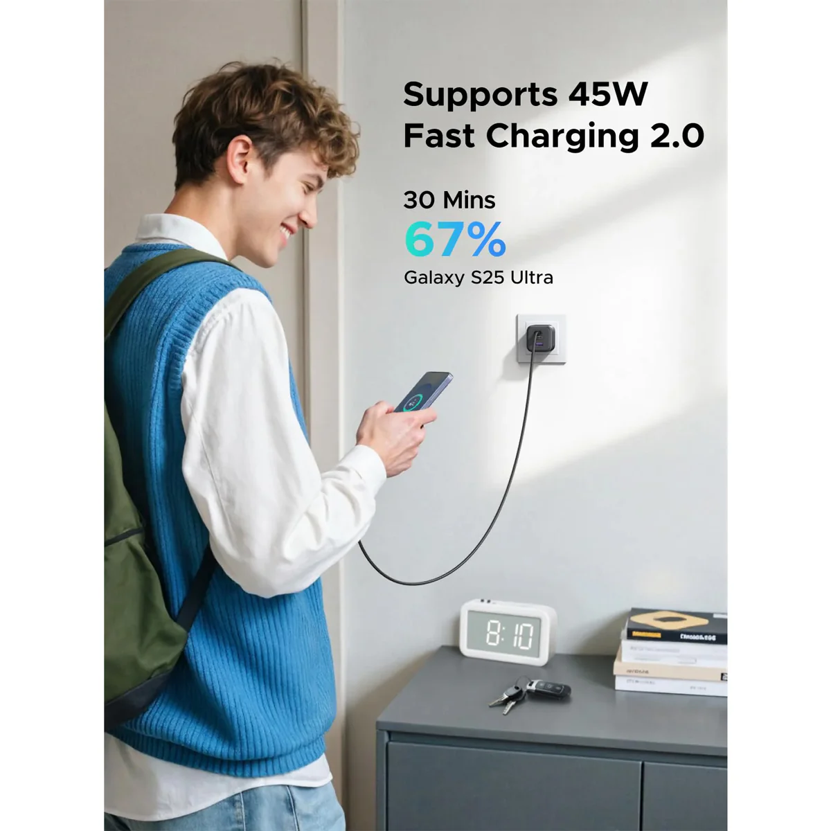 Ugreen 3-Port 2xUSB-C + x-1xUSB-A 45W GaN Fast Charger (X527/65155B) - Image 6