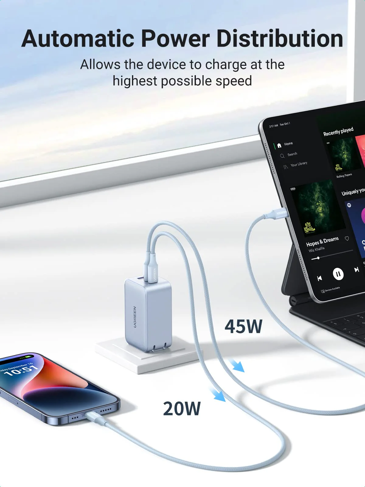 UGreen 3-Port (USB-A + 2 USB-C) 65W Gan Tech Fast Charger (Black) (CD244/10334) - Image 5