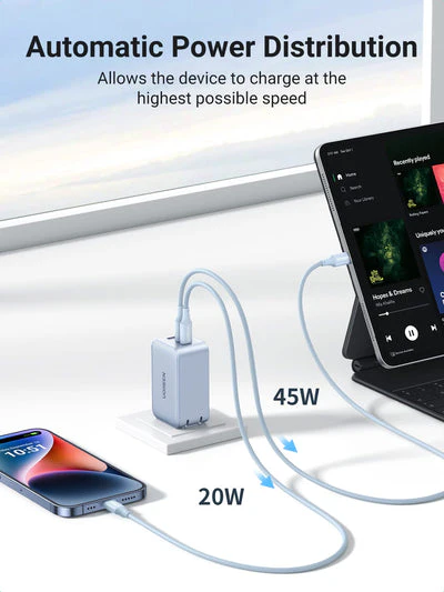 UGreen 3-Port (USB-A + 2 USB-C) 65W Gan Tech Fast Charger (Black) (CD244/10334) - Image 9