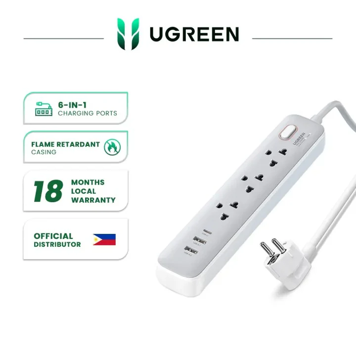 UGreen 30W 3 AC Power Strip With Master Switch 2A1C (White) (CD286/15143) - Image 2