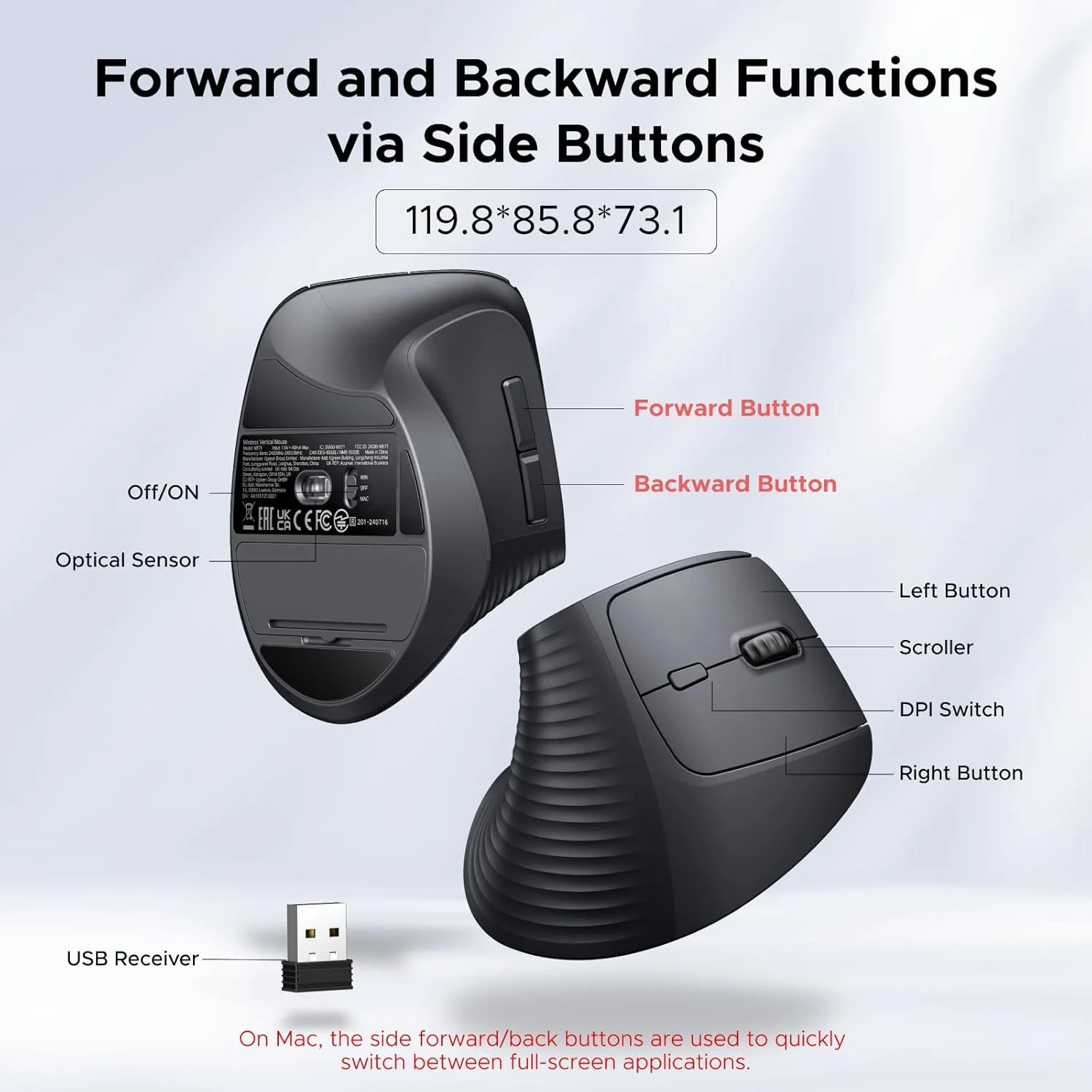 Ugreen 4000DPI Wireless Vertical Mouse (Black) (M571/55916) - Image 5