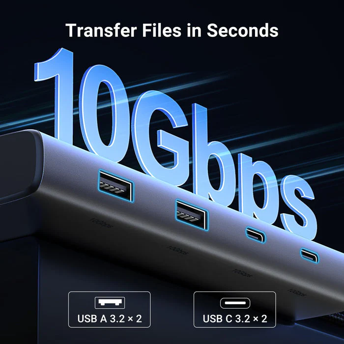 Ugreen 8-in-1 USB-C Hub - USB-C to 2xUSB-A 3.2 + 2xUSB-C 3.2 + 2xHDMI + DP + PD (CM639/35625) - Image 4