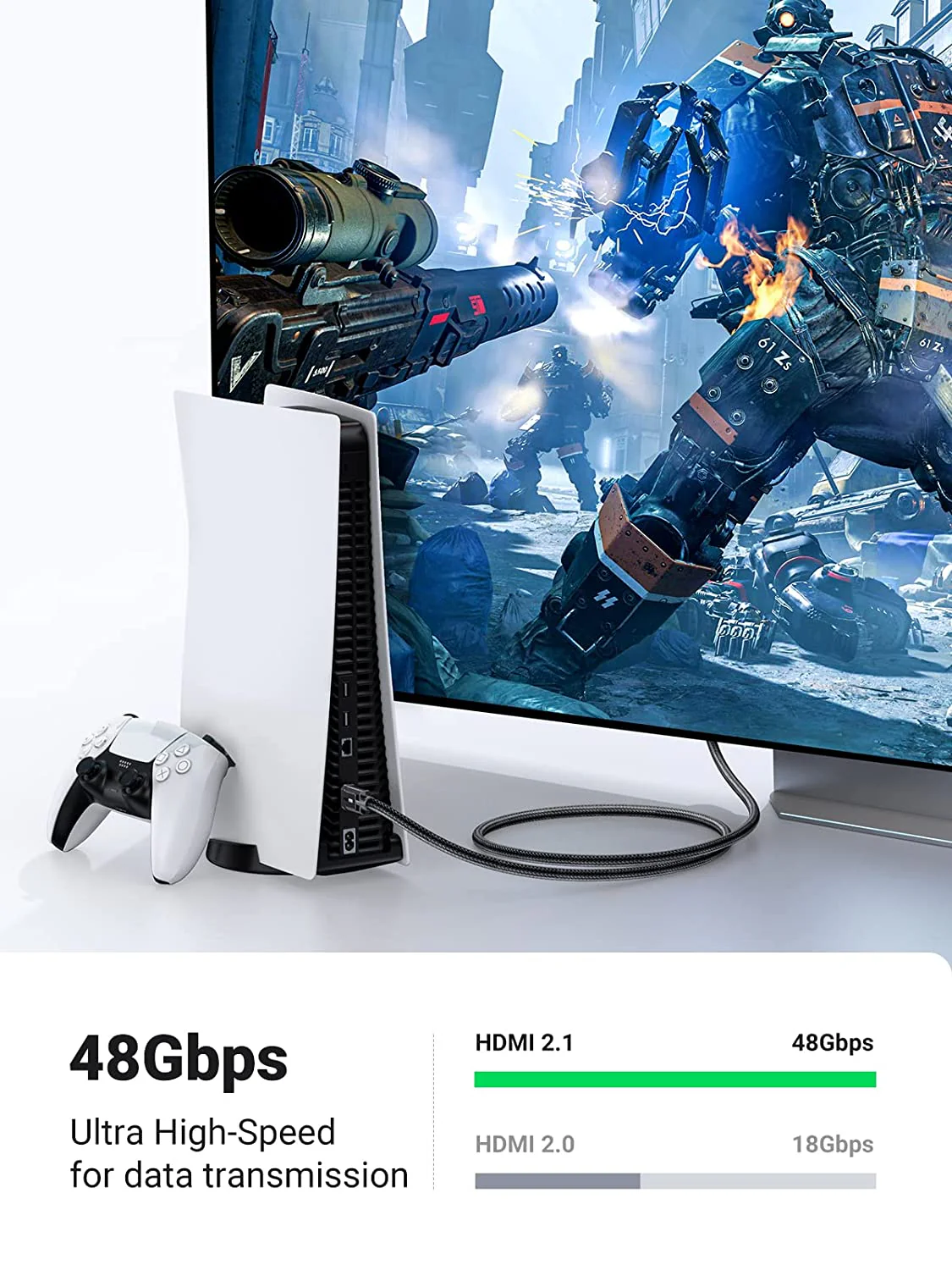 UGreen 8K HDMI 2.1 Male To Male Round Cable With Braided 2M (Grey) (HD135/70321) - Image 7