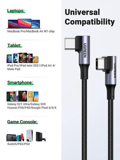UGreen Angled USB-C 2.0 Male To Angled USB-C 2.0 Male 5A Data Cable - 2M (BLACK) (US335/70698) - Image 5