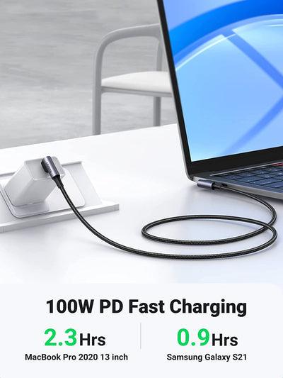 UGREEN Angled USB-C 2.0 Male To Angled USB-C 2.0 Male 5A Data Cable Aluminum Shell With Braided 1m (BLACK) (US335/70696) - Image 3