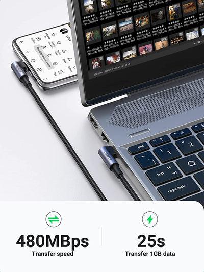 UGREEN Angled USB-C 2.0 Male To Angled USB-C 2.0 Male 5A Data Cable Aluminum Shell With Braided 1m (BLACK) (US335/70696) - Image 7