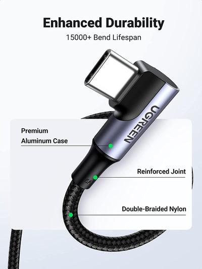 UGREEN Angled USB-C 2.0 Male To Angled USB-C 2.0 Male 5A Data Cable Aluminum Shell With Braided 1m (BLACK) (US335/70696) - Image 8