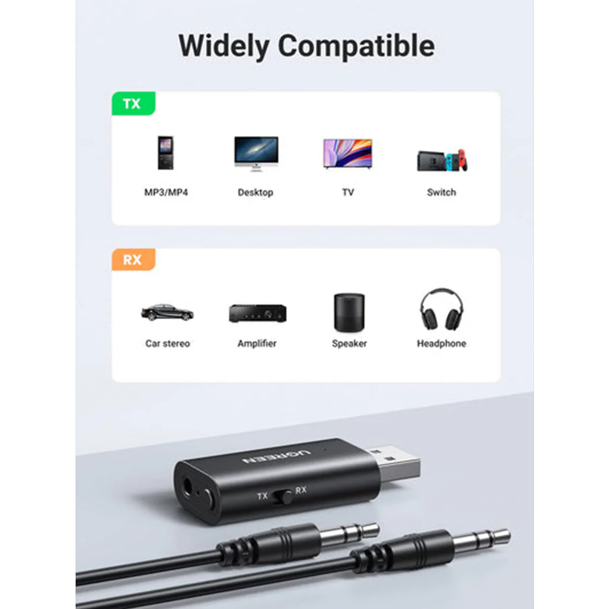 Ugreen Bluetooth Audio Transceiver with Mic (Black) (CM523/60300) - Image 2