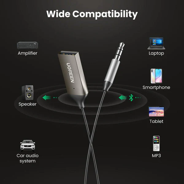 UGreen Car Bluetooth 5.0 Receiver Audio Adapter (Black) (CM309/70601) - Image 6