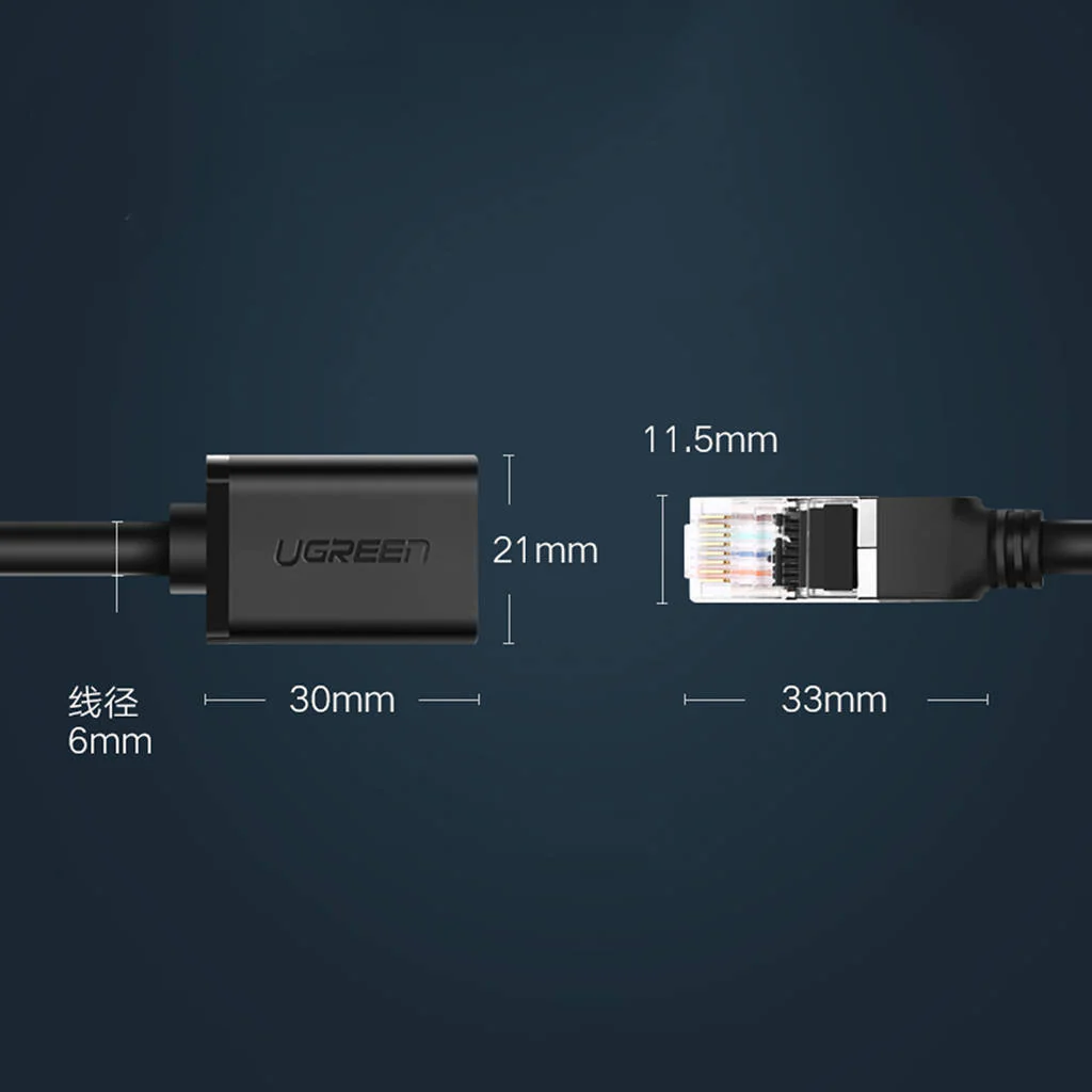 Ugreen Cat6 F/UTP Male to Female Ethernet Extension Cable - 1m (Black) (NW112/11279) - Image 4
