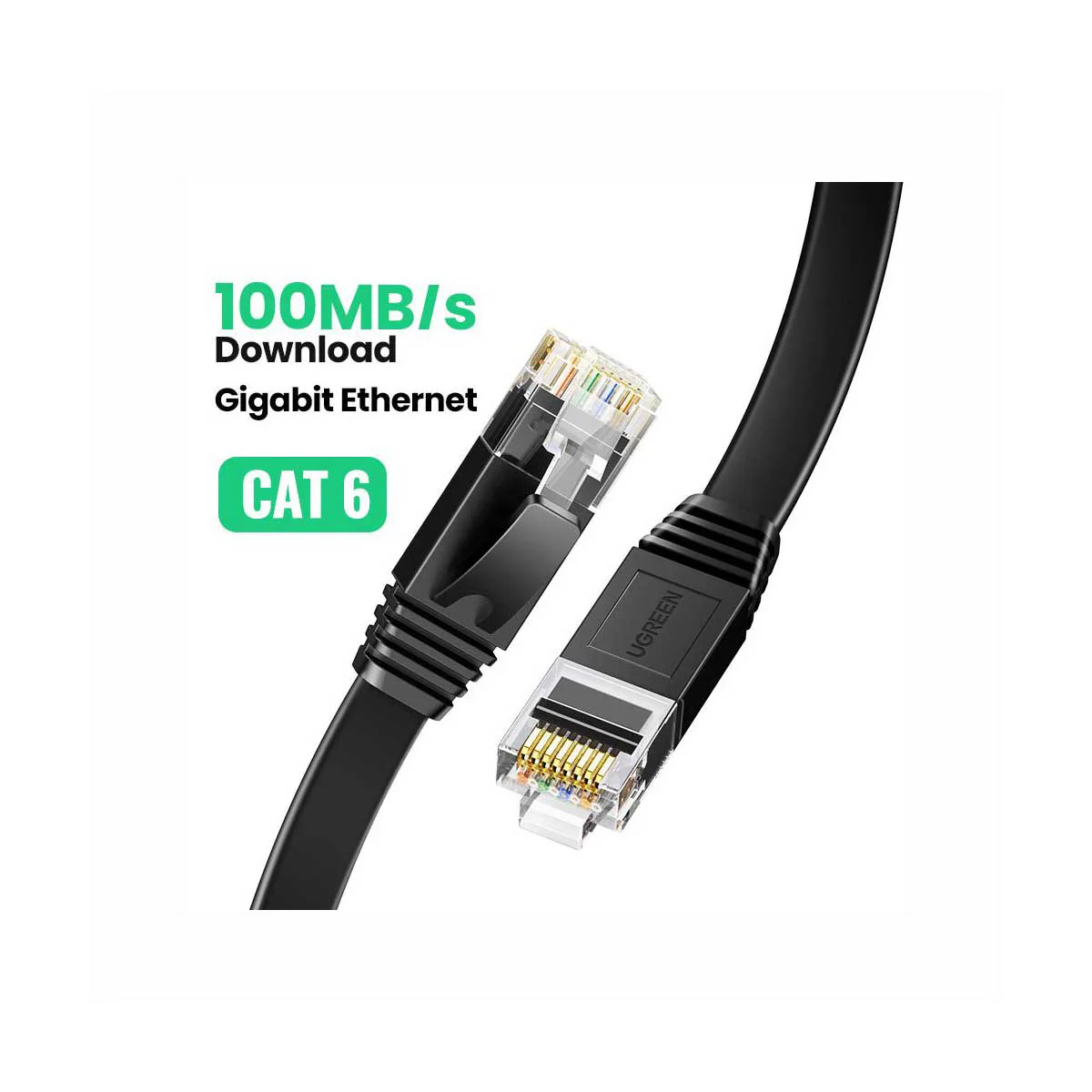 UGreen Cat6 UTP Flat Ethernet Pure Copper Cable (Black) (1M, 2M) - Image 3