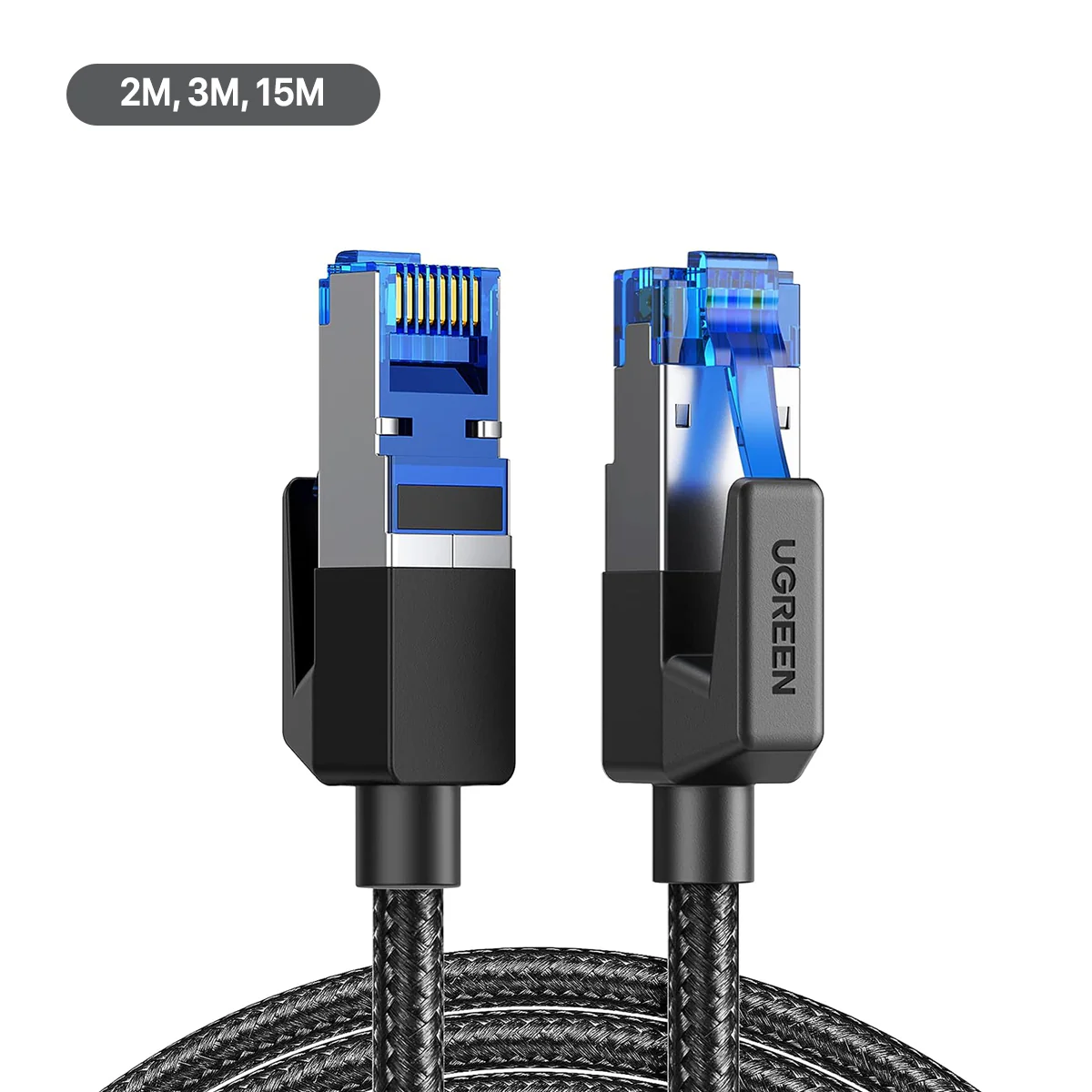 Ugreen Cat8 Pure Copper Round Ethernet Braided Cable - 2m, 3m, 15m (Black) (NW153)