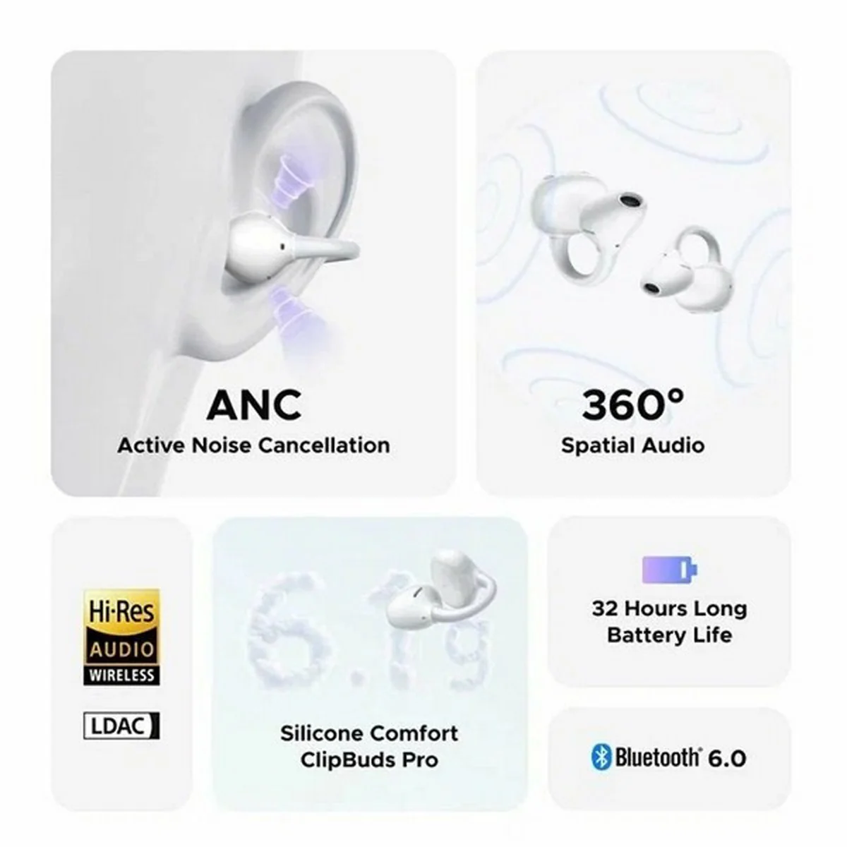 Ugreen ClipBuds Pro Hybrid Active Noise-Cancelling Earbud (Black, Silvery White, White) (WS218/85185, WS218/85911, WS218/65880) - Image 15