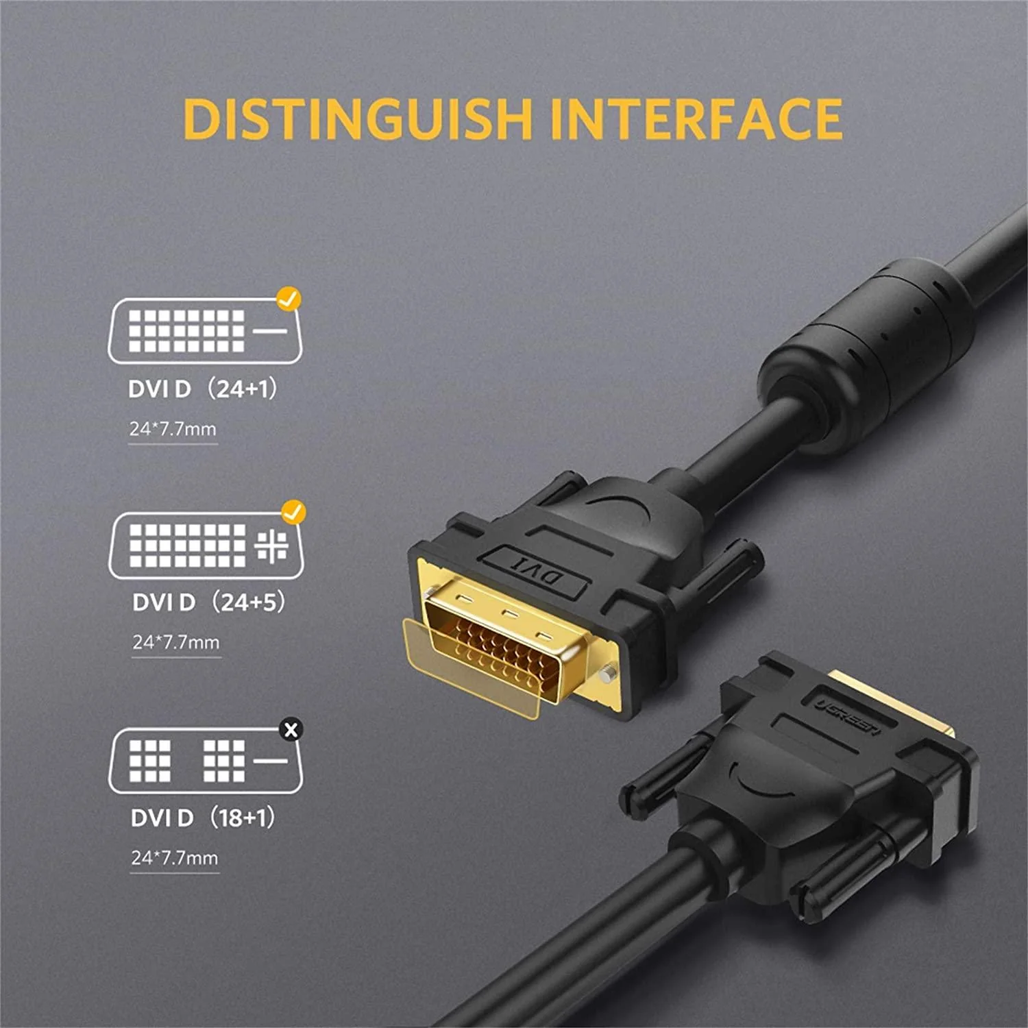 UGREEN DVI (24+1) Male To Male Cable Gold Plated 1.5M (Black) (DV101/11606) - Image 9