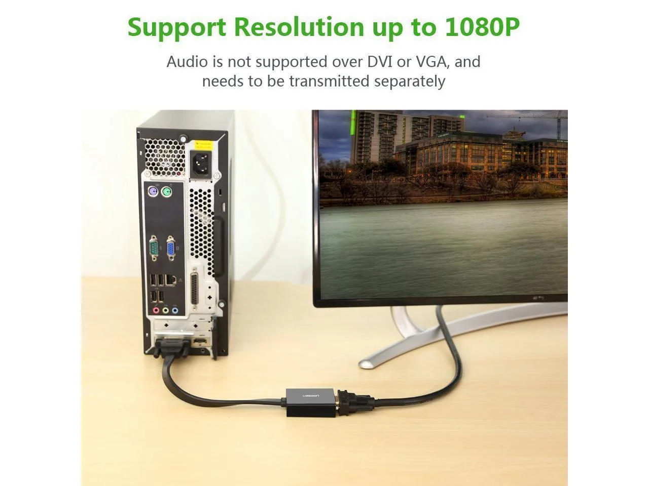UGREEN DVI-D Male To VGA Female Active Converter Flat Cable 30CM (Black) (MM108/40259) - Image 6
