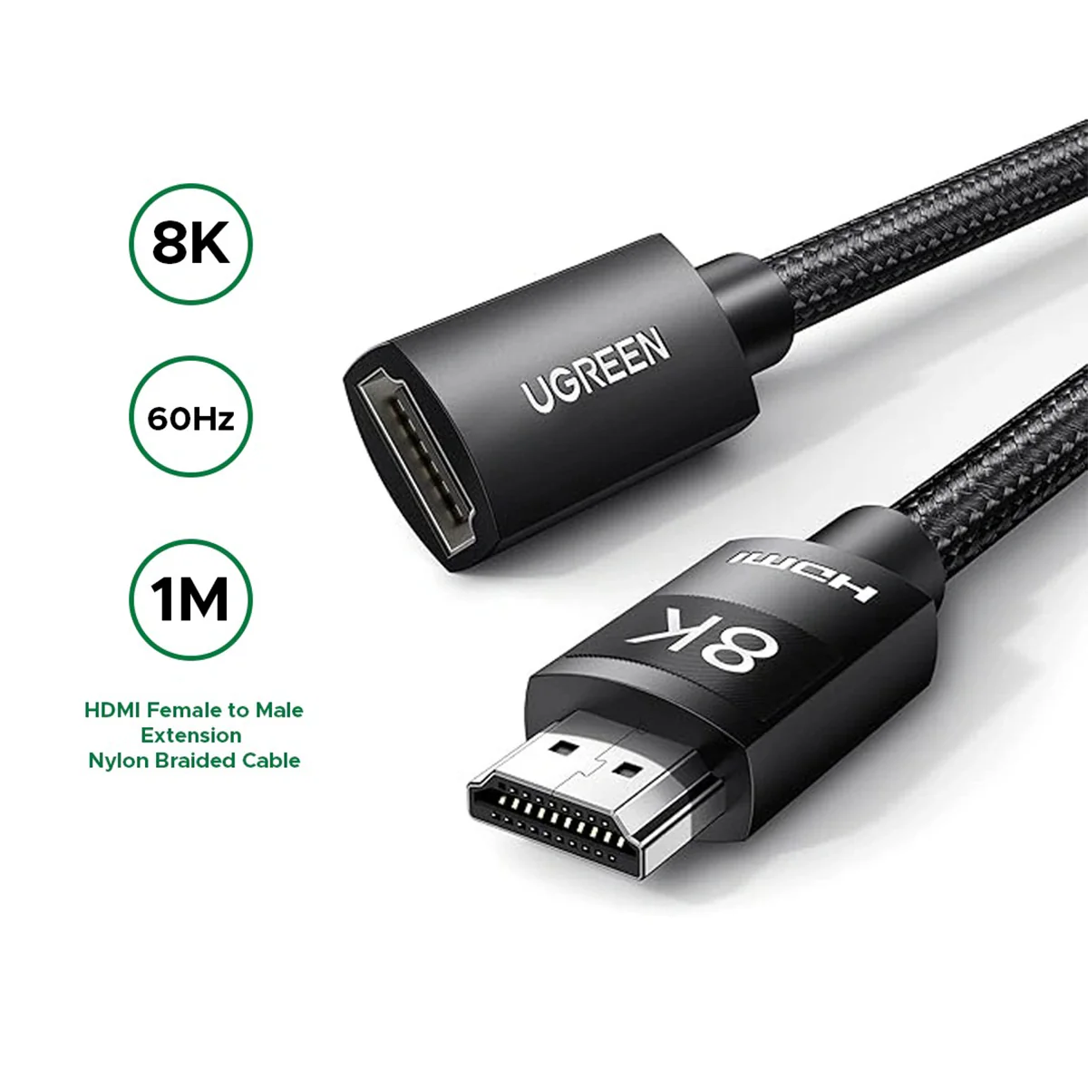 Ugreen HDMI 8K Male to Female Extension Cable - 1m (Black) (HD151/40447) - Image 2