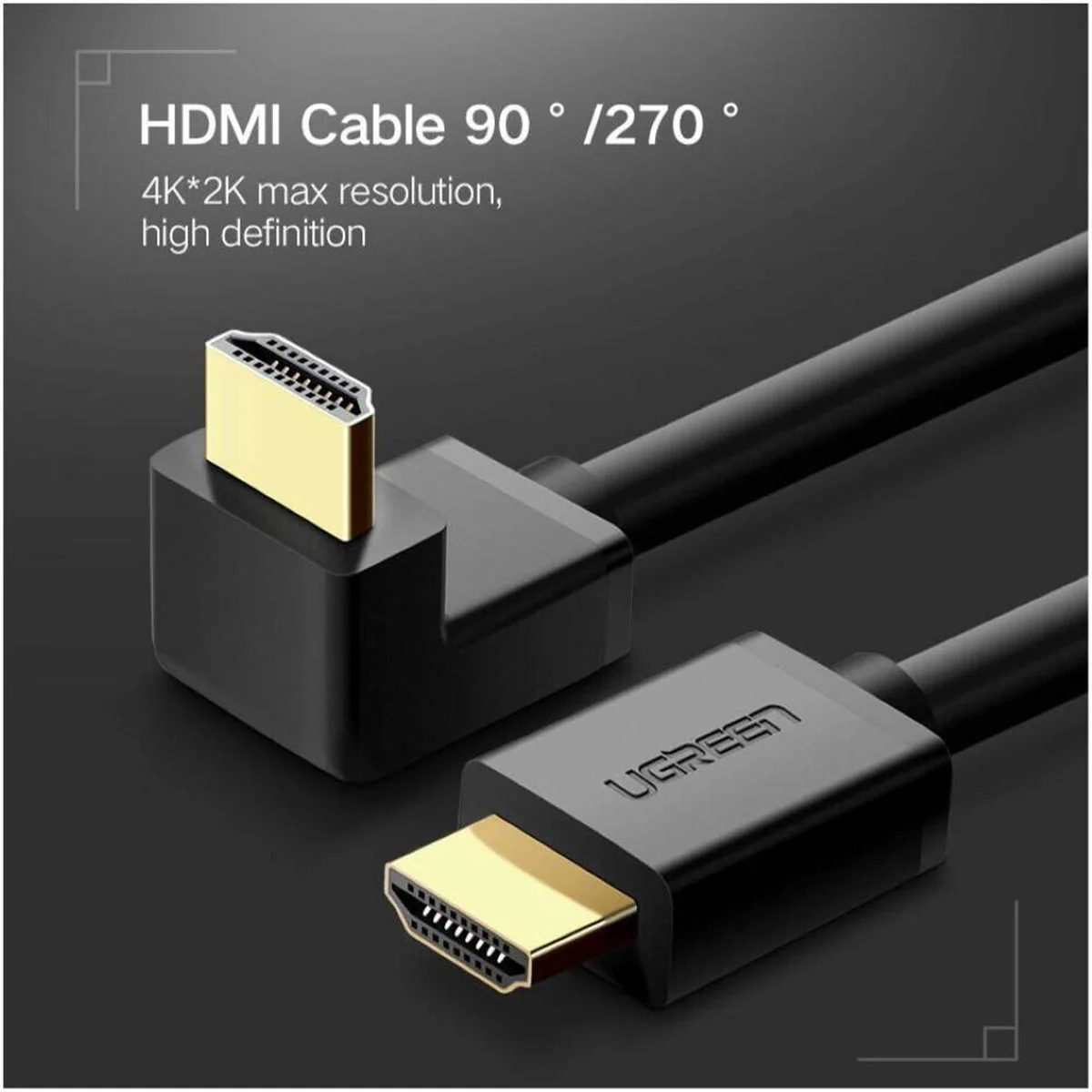 Ugreen HDMI Male To Male Right Angle 90 Degree Cable - 1M (Black) (HD103/10172) - Image 2