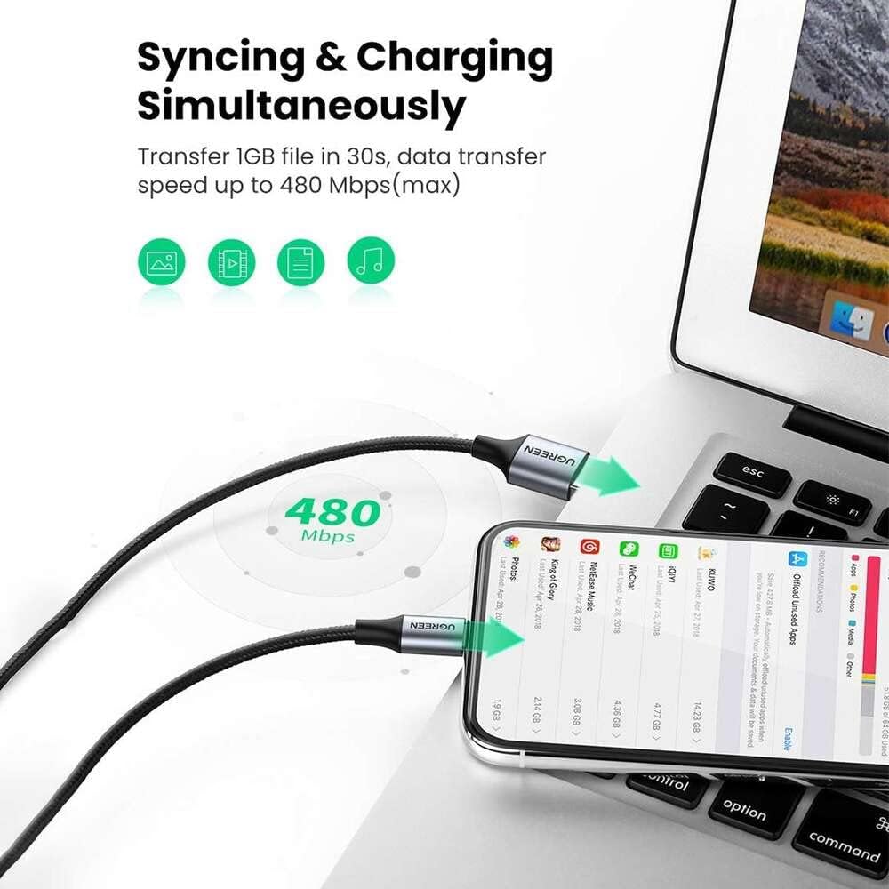 UGreen Lightning To USB 2.0 A Male Cable - 1.5M (Black) (US199/60157) - Image 3