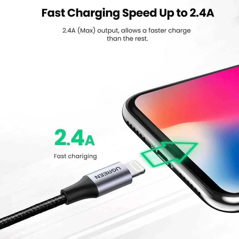 UGreen Lightning To USB 2.0 A Male Cable - 1M (Black) (US199/60156) - Image 6