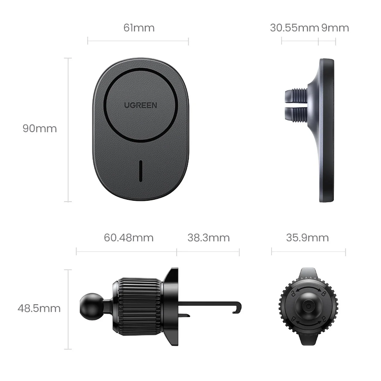 UGreen Magnetic Wireless Car Charger For Air Vent Mount - For IPhone (Black) (CD345/25925) - Image 7