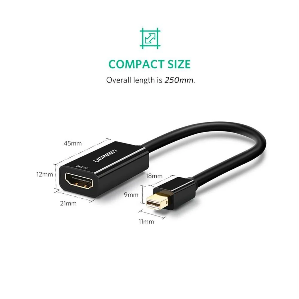 UGreen Mini DP To HDMI Female Converter 4k - 25cm (Black) (MD112/40360) - Image 5