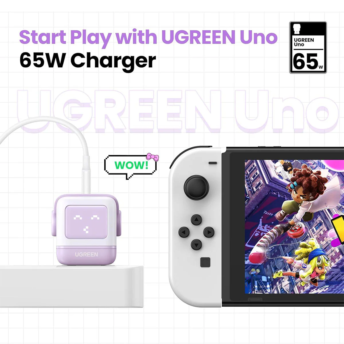 Ugreen Mini Robot 65W 3-Port PD GaN Fast Charger (Purple) (CD361/35314) - Image 8