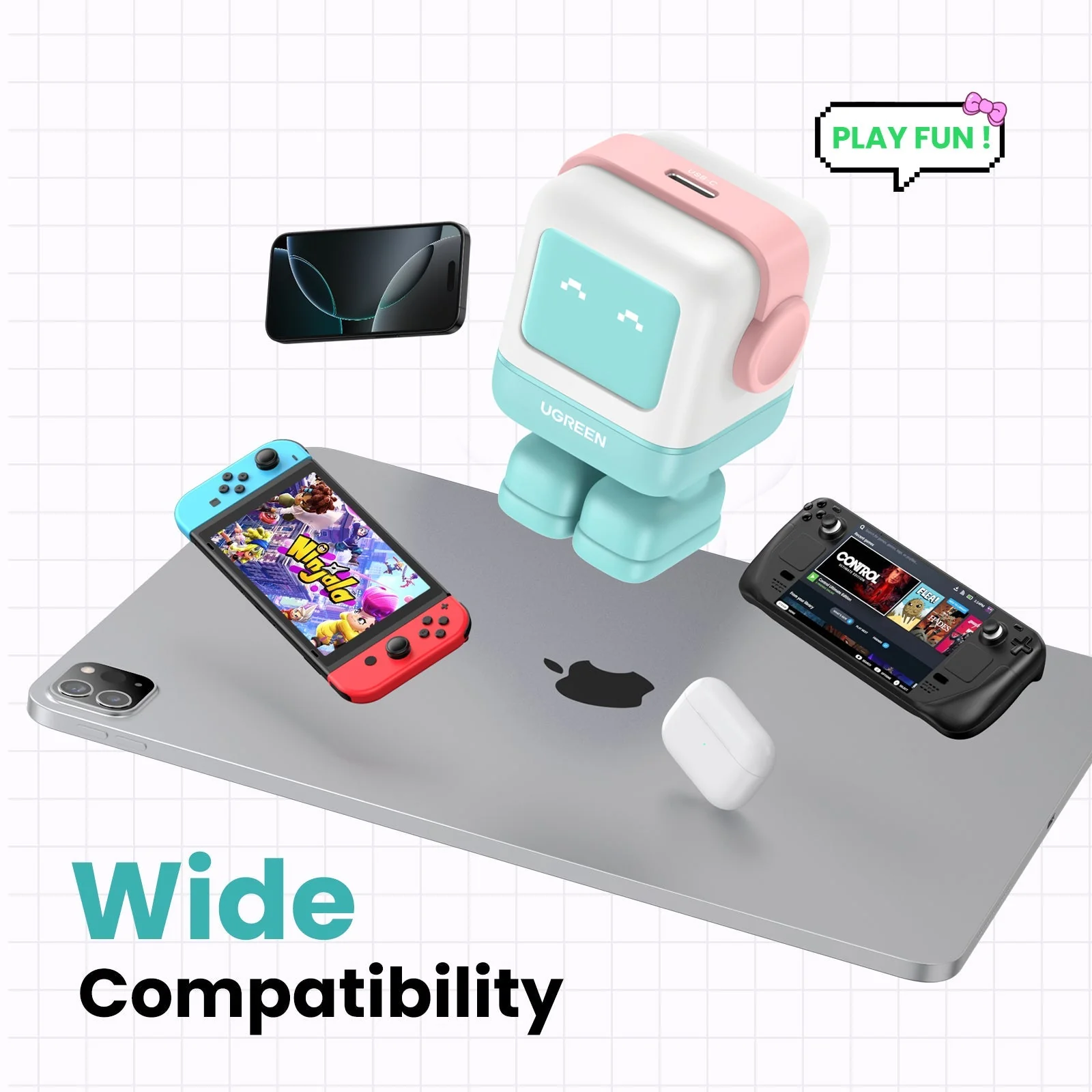 Ugreen Mini Robot Nexode 30W USB-C PD GaN Fast Charger (Pink Blue) CD359/45089 - Image 3