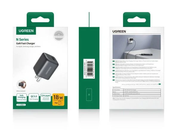 Ugreen N Series 18W USB-A GaN Fast Charger (Space Grey) (X518/75953) - Image 2