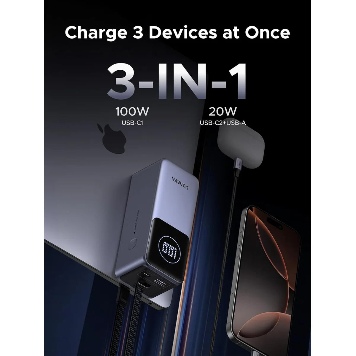 Ugreen Nexode 20000mAh 130W Power Bank with Built-in Cable (PB723/55365B) - Image 5