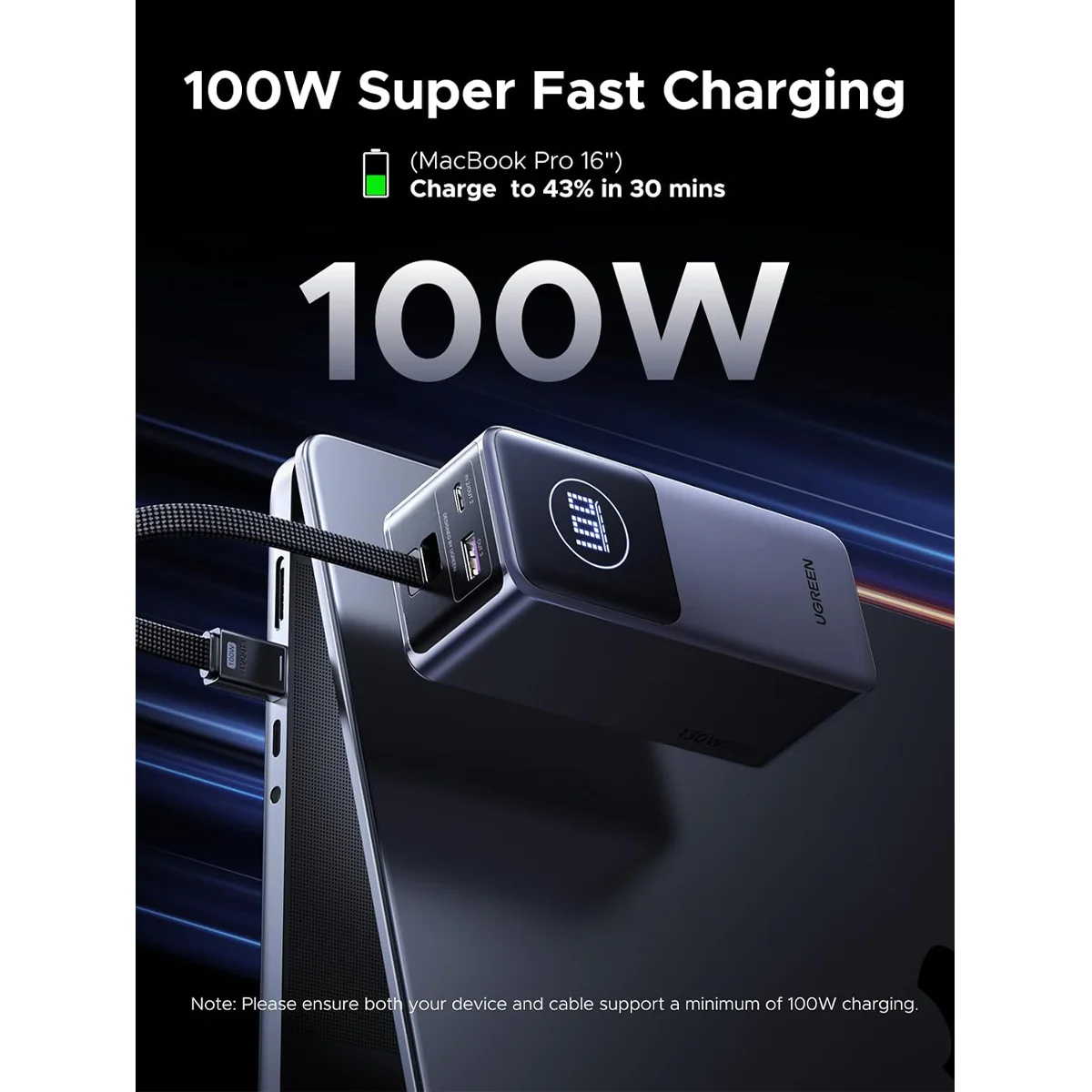 Ugreen Nexode 20000mAh 130W Power Bank with Built-in Cable (PB723/55365B) - Image 7