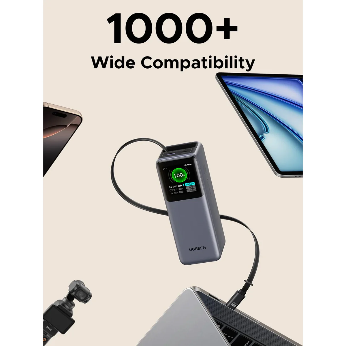 Ugreen Nexode 20000mAh 165W Power Bank with Type-C Retractable Cable (PB726/55987B) - Image 2