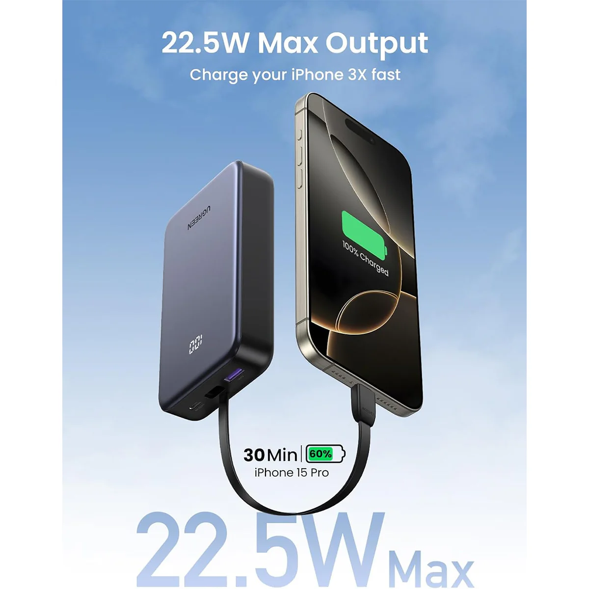 Ugreen Nexode 20000mAh 20W Power Bank with Built-in USB-C Cable (PB505/45762) - Image 4