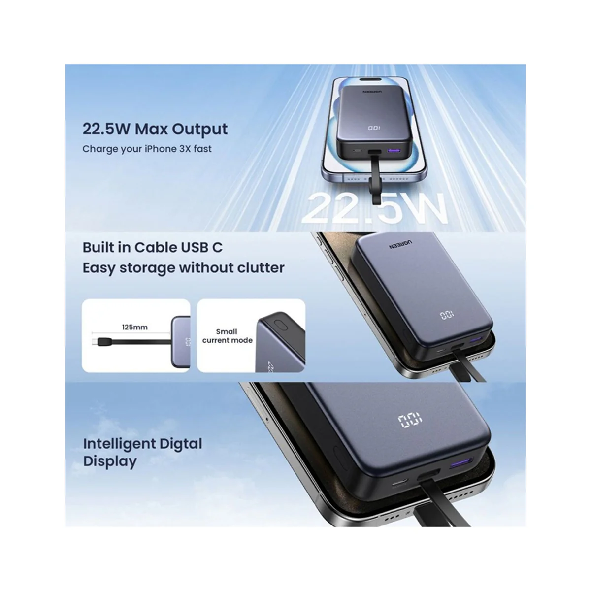 Ugreen Nexode 20000mAh 20W Power Bank with Built-in USB-C Cable (PB505/45762) - Image 9