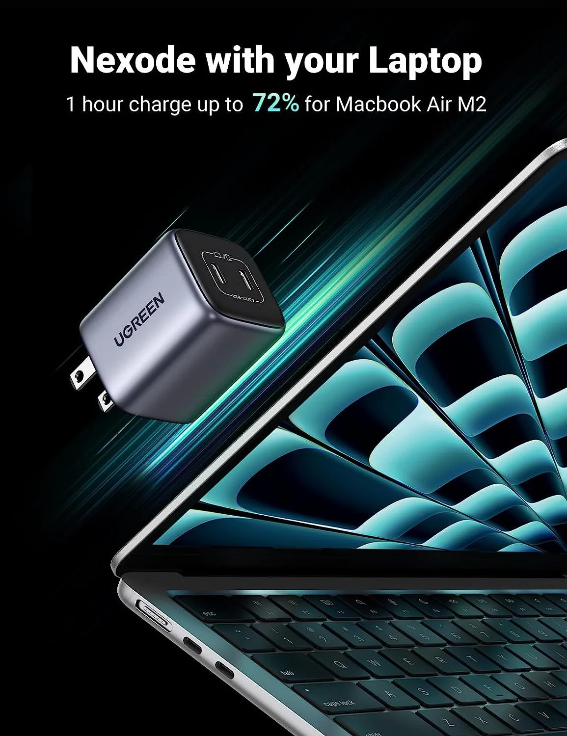 UGreen Nexode 45w Dual USB-C PD3.0 GAN Fast Charger (Space Grey) (CD294/90572) - Image 4