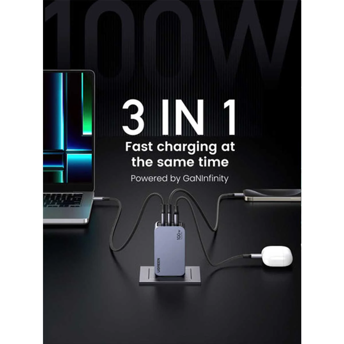 UGREEN Nexode Pro 3-Port 100W Gan Tech Fast Charger (Grey) (X757/25873) - Image 4
