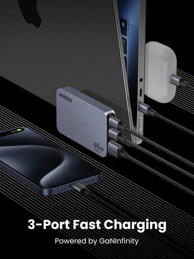 Ugreen Nexode Pro 3-Port USB-A + 2x USB-C 65W GaN Ultra-Slim Fast Charger (X753/15817) - Image 7