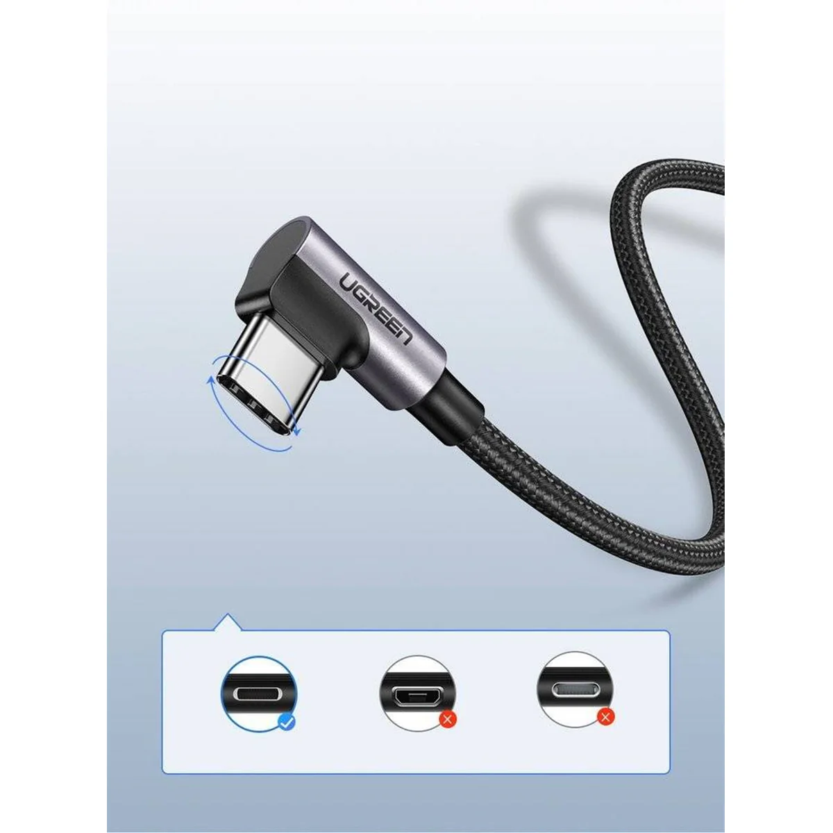 Ugreen Right Angle USB-A to USB-C Data Cable - 2m (Space Gray) (US284/50942) - Image 3