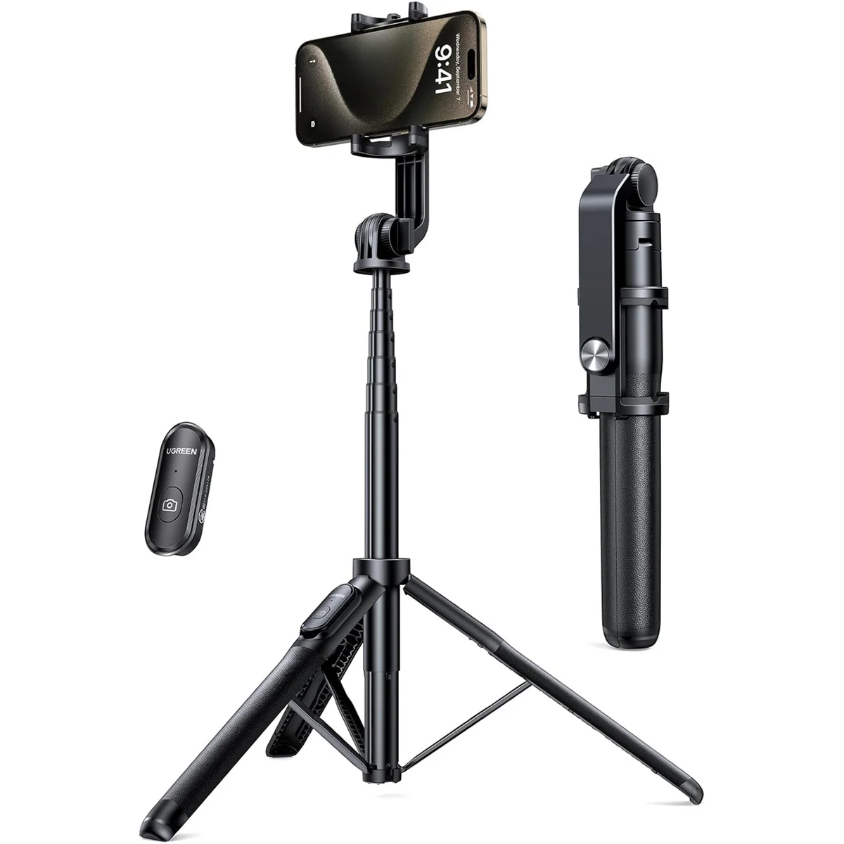 Ugreen Selfie Stick Tripod Stand with Bluetooth Remote & Adjustable Length - 1.5m (Black) (LP586/15062) - Image 2
