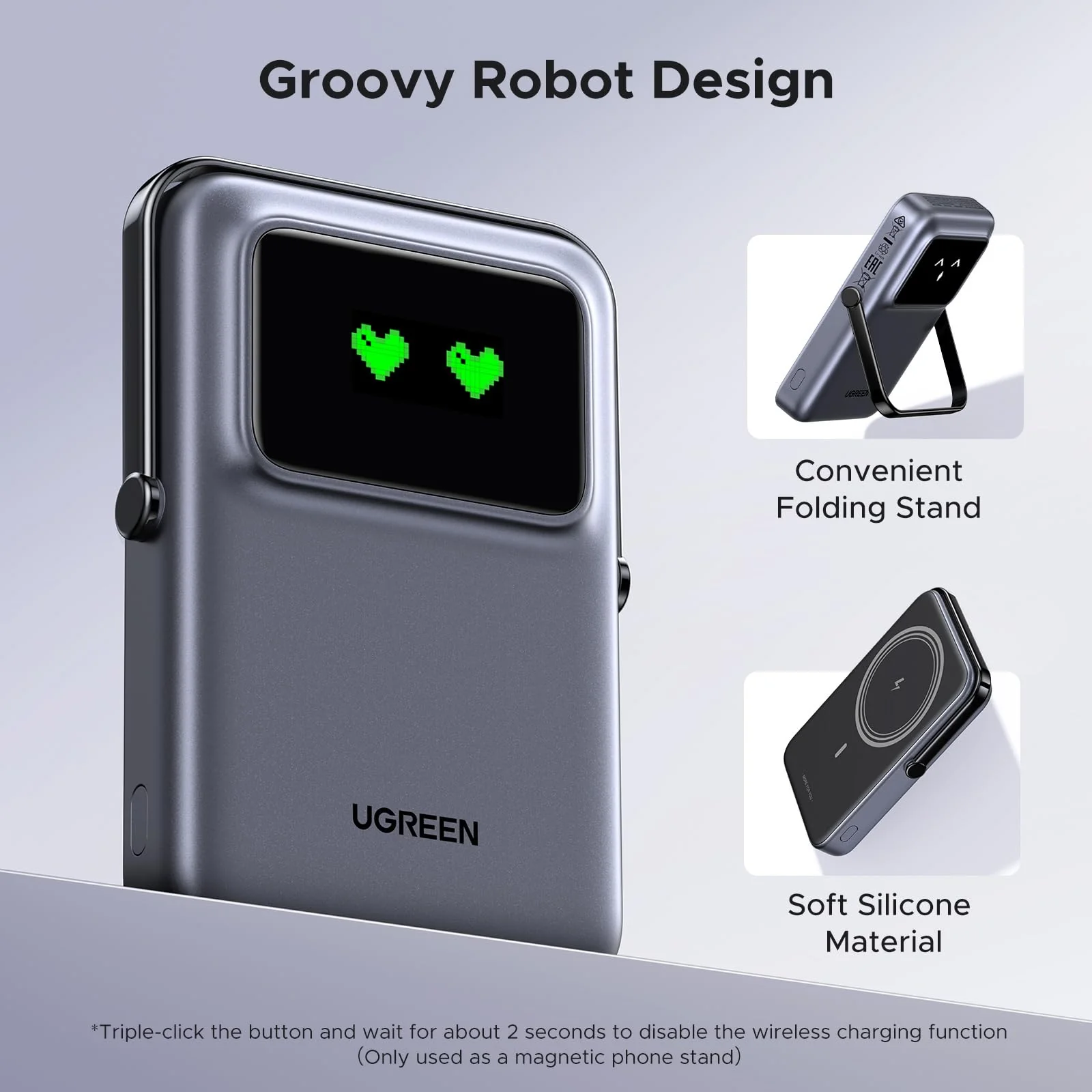 Ugreen Uno 10000mAh Mini Magnetic Wireless 20W Power Bank with Built-in Stand (Gray, Purple) (PB572/45327, 45328) - Image 6