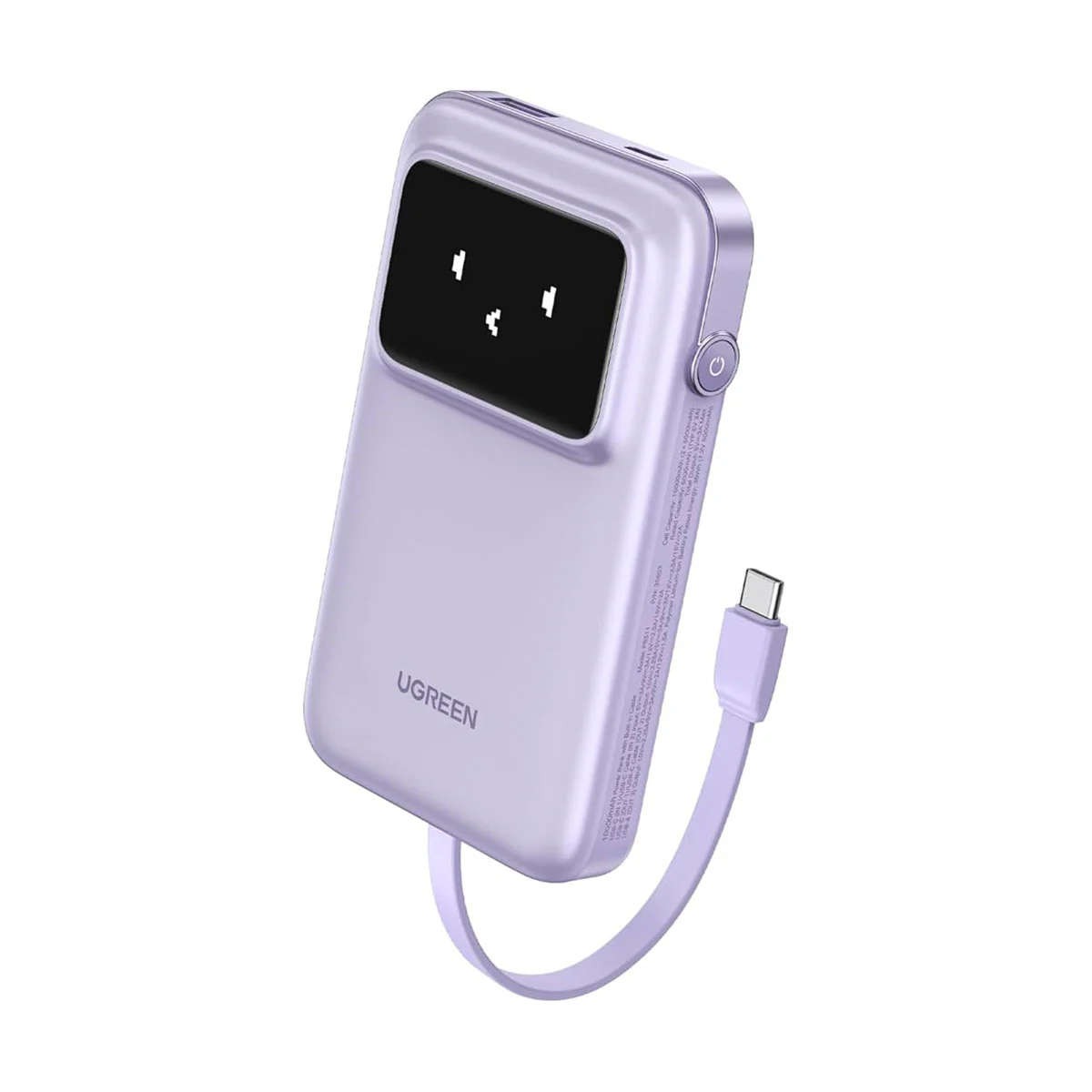 Ugreen Uno 10000mAh Quick Charging 30W Power Bank With Build-in USB-C Cable (Grey, Purple) (PB511/35603B, 35604B) - Image 3
