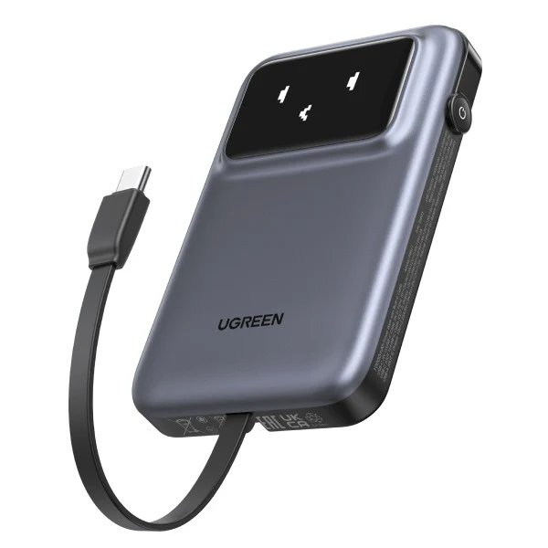 Ugreen Uno 10000mAh Quick Charging 30W Power Bank With Build-in USB-C Cable (Grey, Purple) (PB511/35603B, 35604B) - Image 4