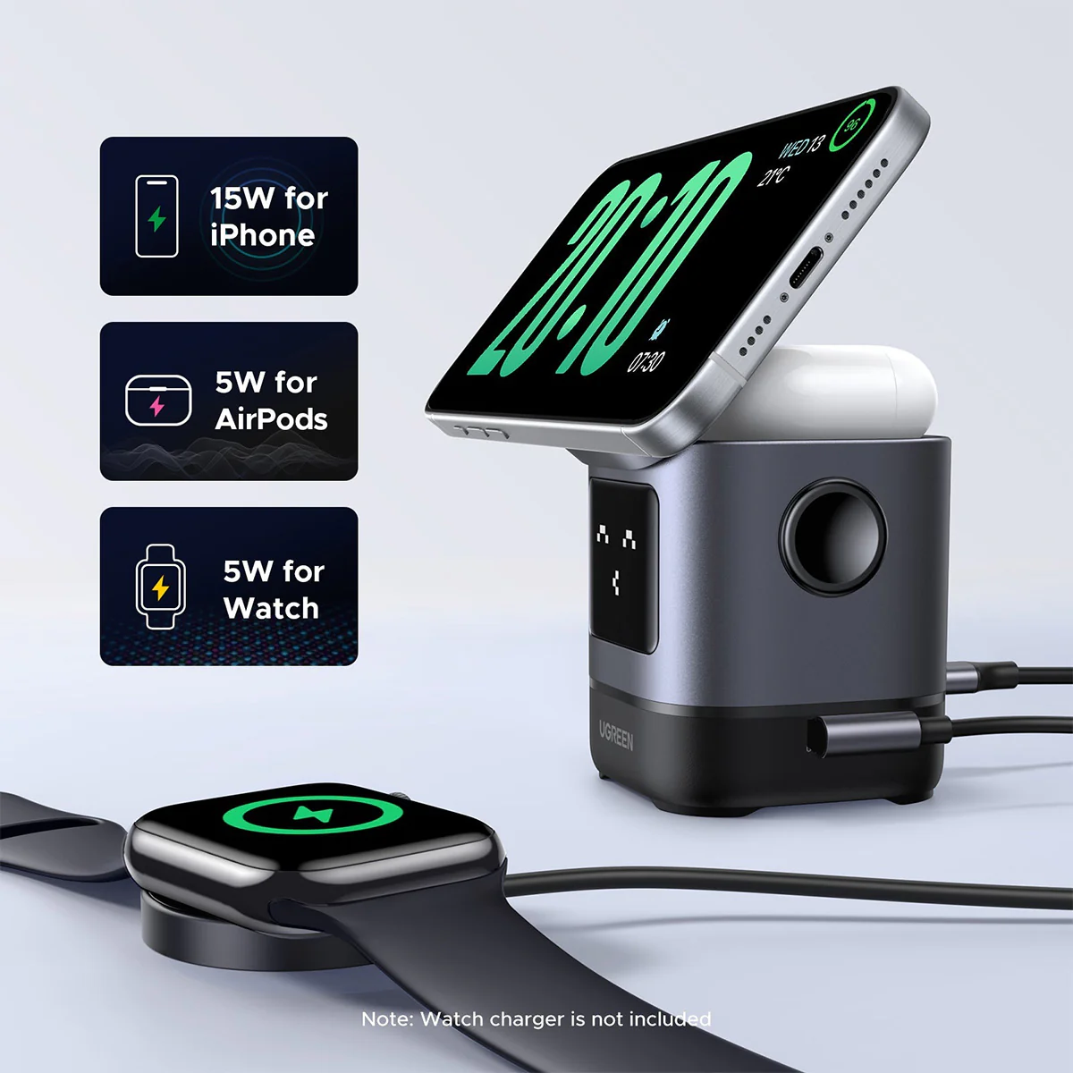Ugreen Uno Robot 2-in-1 15W Magnetic Wireless Charger for iPhone & AirPods (W709/45775) - Image 3