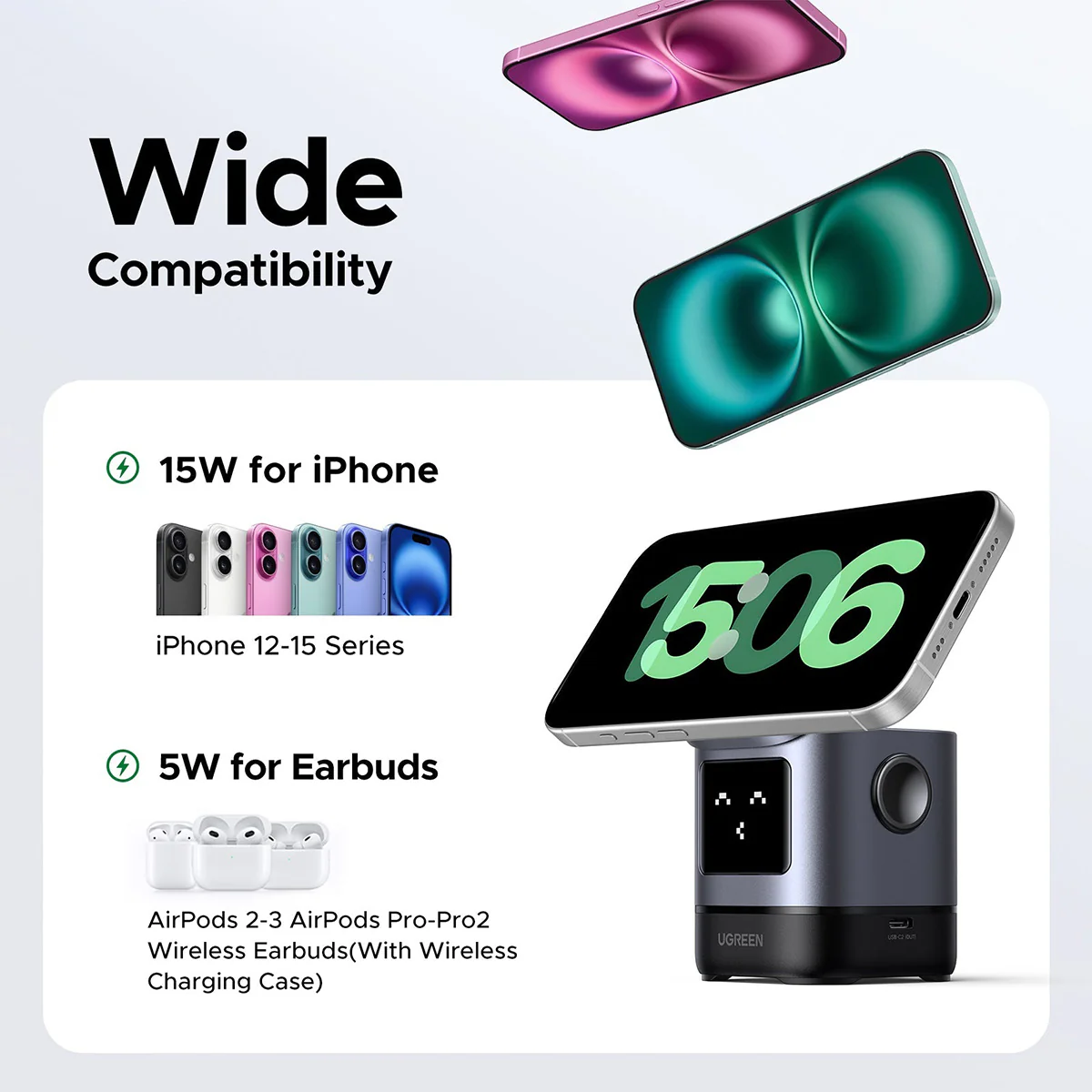 Ugreen Uno Robot 2-in-1 15W Magnetic Wireless Charger for iPhone & AirPods (W709/45775) - Image 7