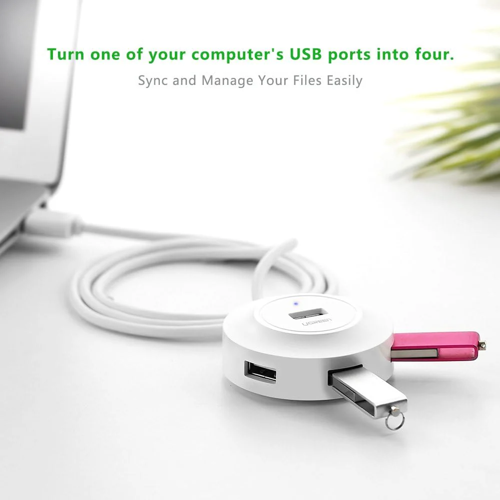 UGreen USB 2.0 4-Ports Hub - 1M (White) (CR106/20270) - Image 2