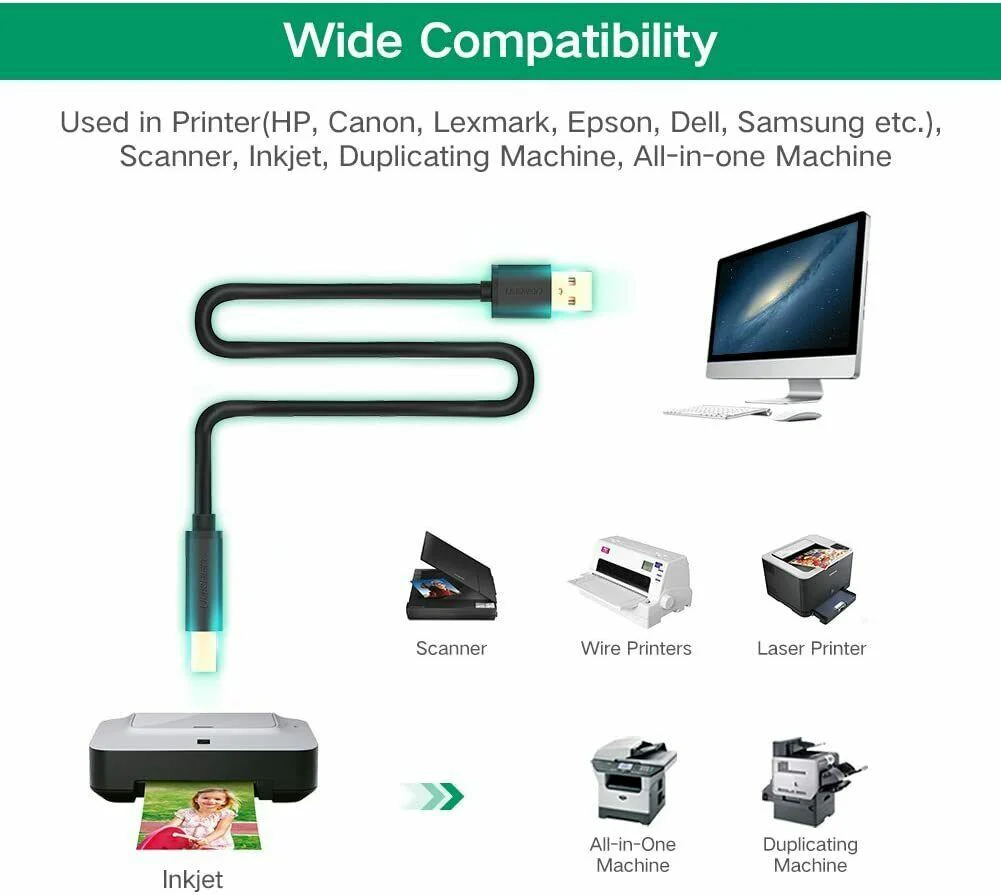 UGreen USB 2.0 a Male To b Male Active Printer Cable - 10m (Black) (US122/10374) - Image 4