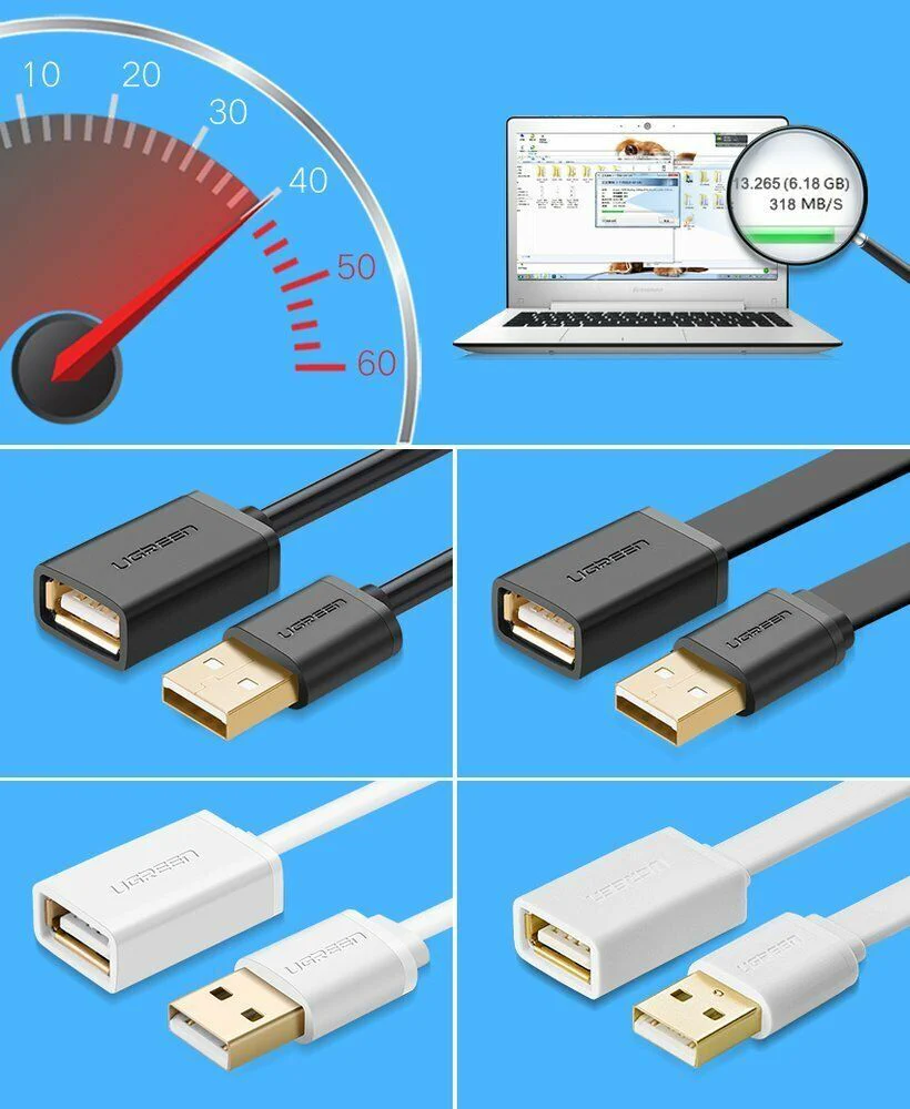 UGreen USB 2.0 A Male To Female Extension Cable - 2m (Black) (US103/10316) - Image 3